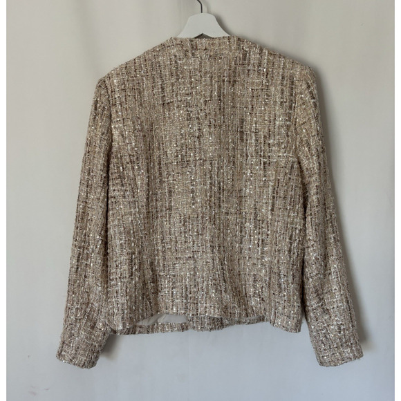 L'Agence Blazer Jacker 12 Womens Tan Beige Gold Open Front Tweed Pattern - Picture 6 of 14